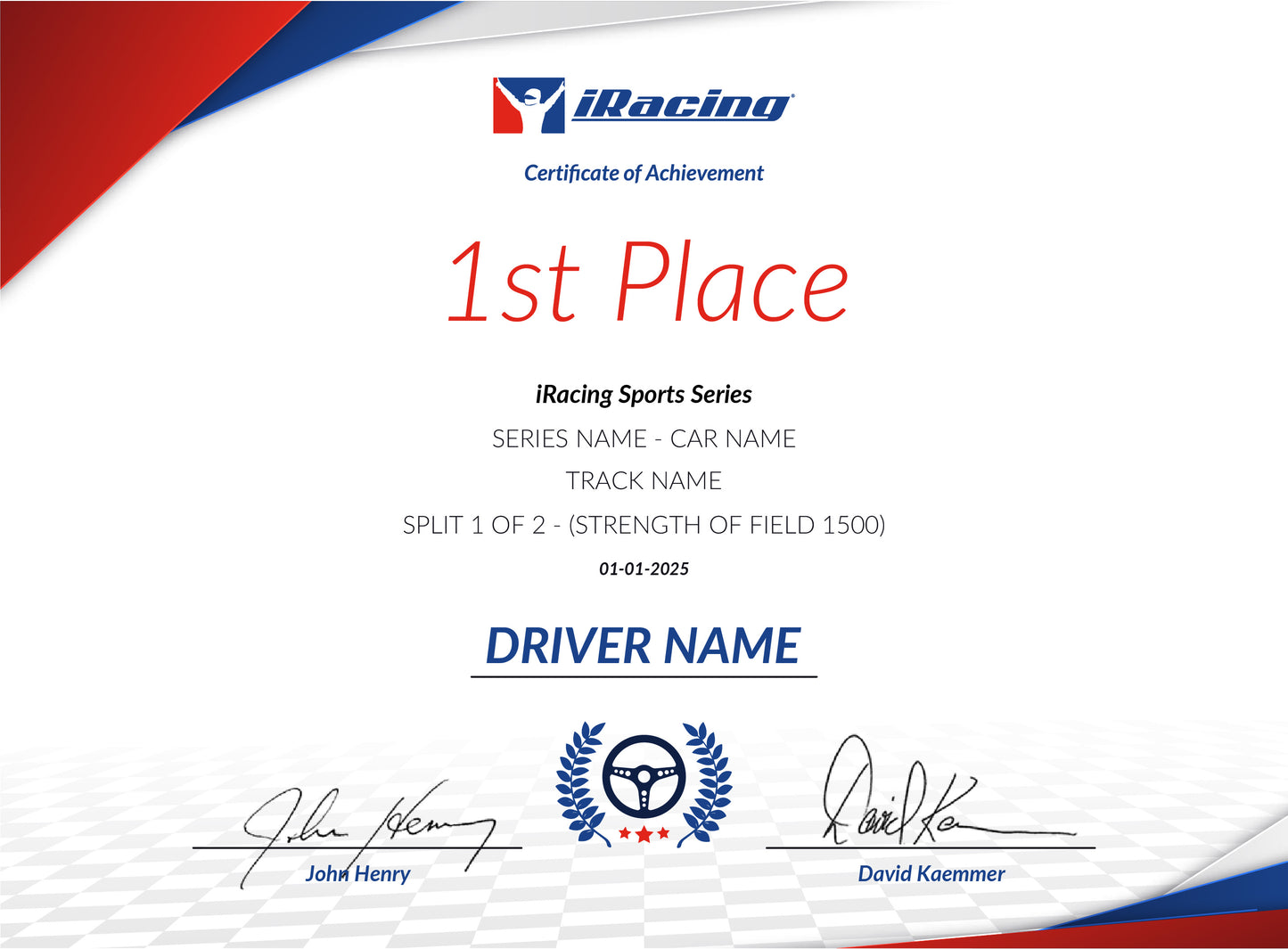 Custom iRacing Certification PDF