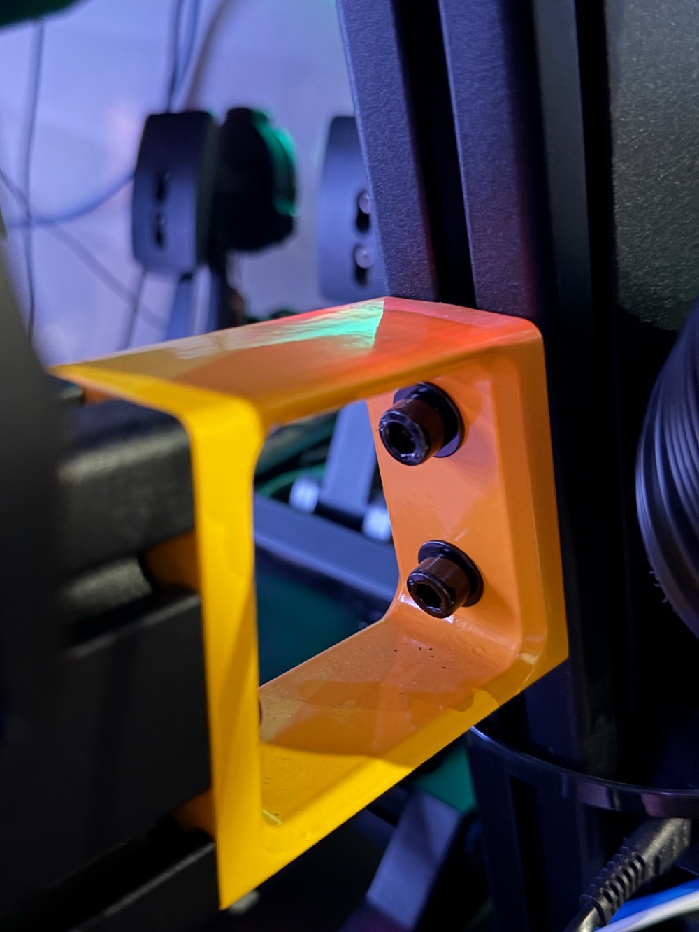 Powder coated rig connections — Theseus Motorsport sim rig detail